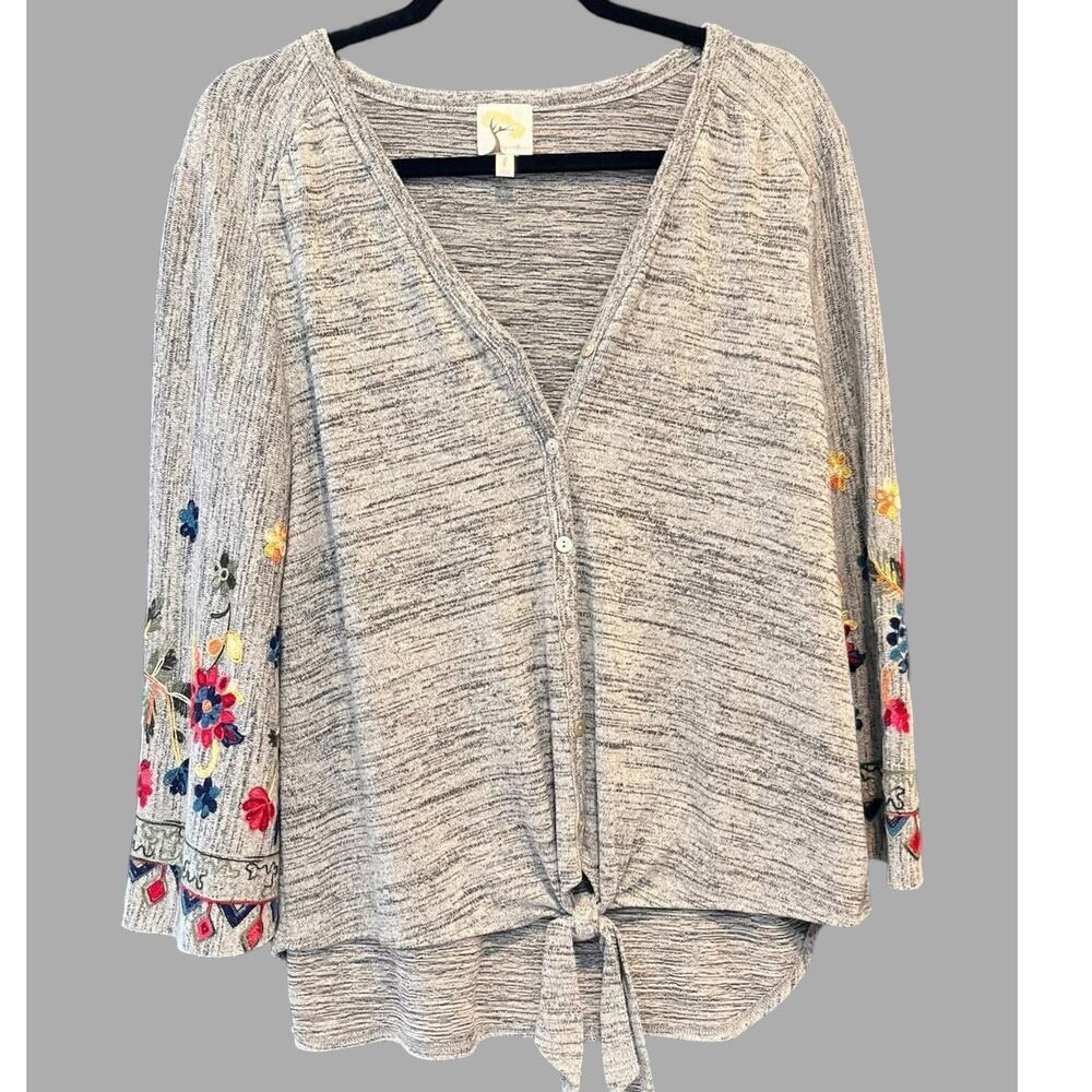 Anthropologie Fig and Flower Open Oversized Embroidered Cardigan Large